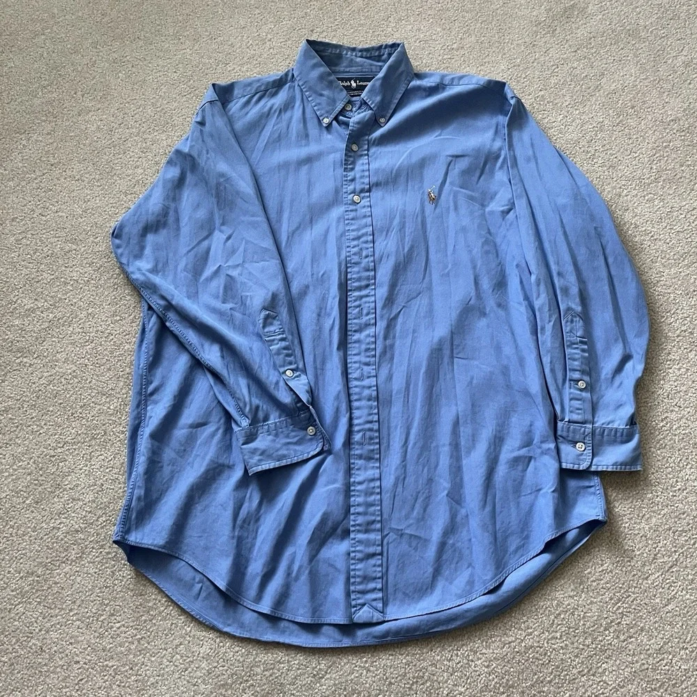 Polo Ralph Lauren Yarmouth Shirt Mens 16 32 Blue Oxford Multi Color Pony Button